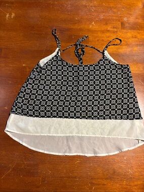 Black & White Printed Halter Tank with Sheer Hem